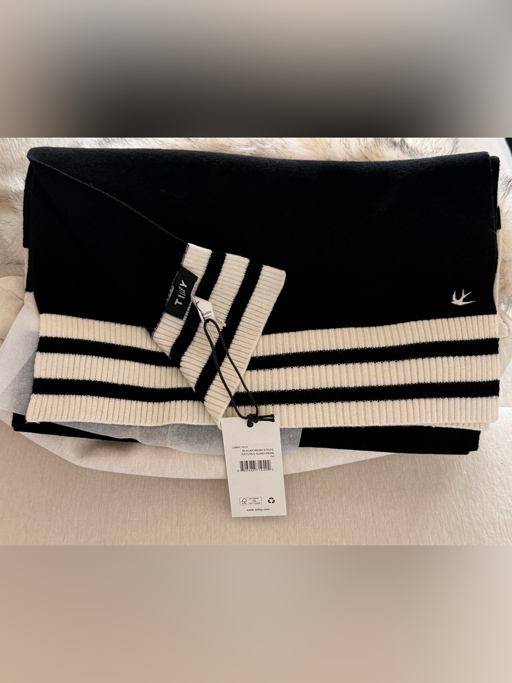 Tilley Black & Cream Striped Scarf
